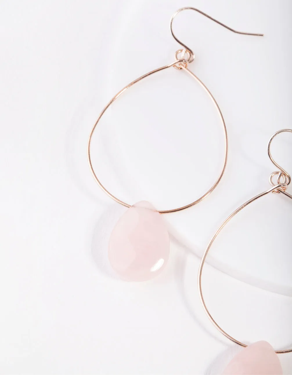 Rose Gold Rose Quartz Teardrop Stone Earrings