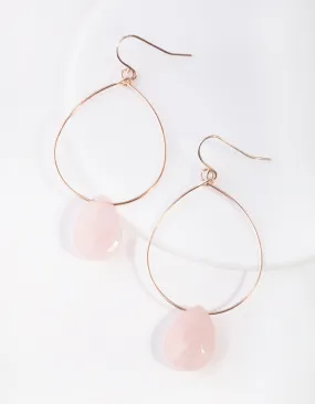 Rose Gold Rose Quartz Teardrop Stone Earrings