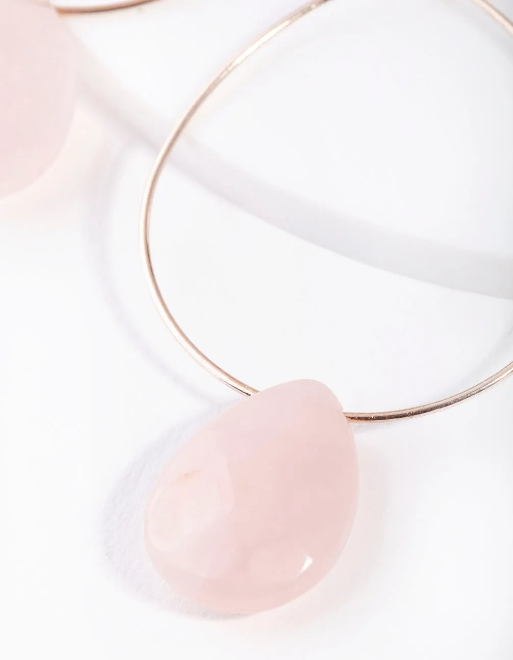 Rose Gold Rose Quartz Teardrop Stone Earrings