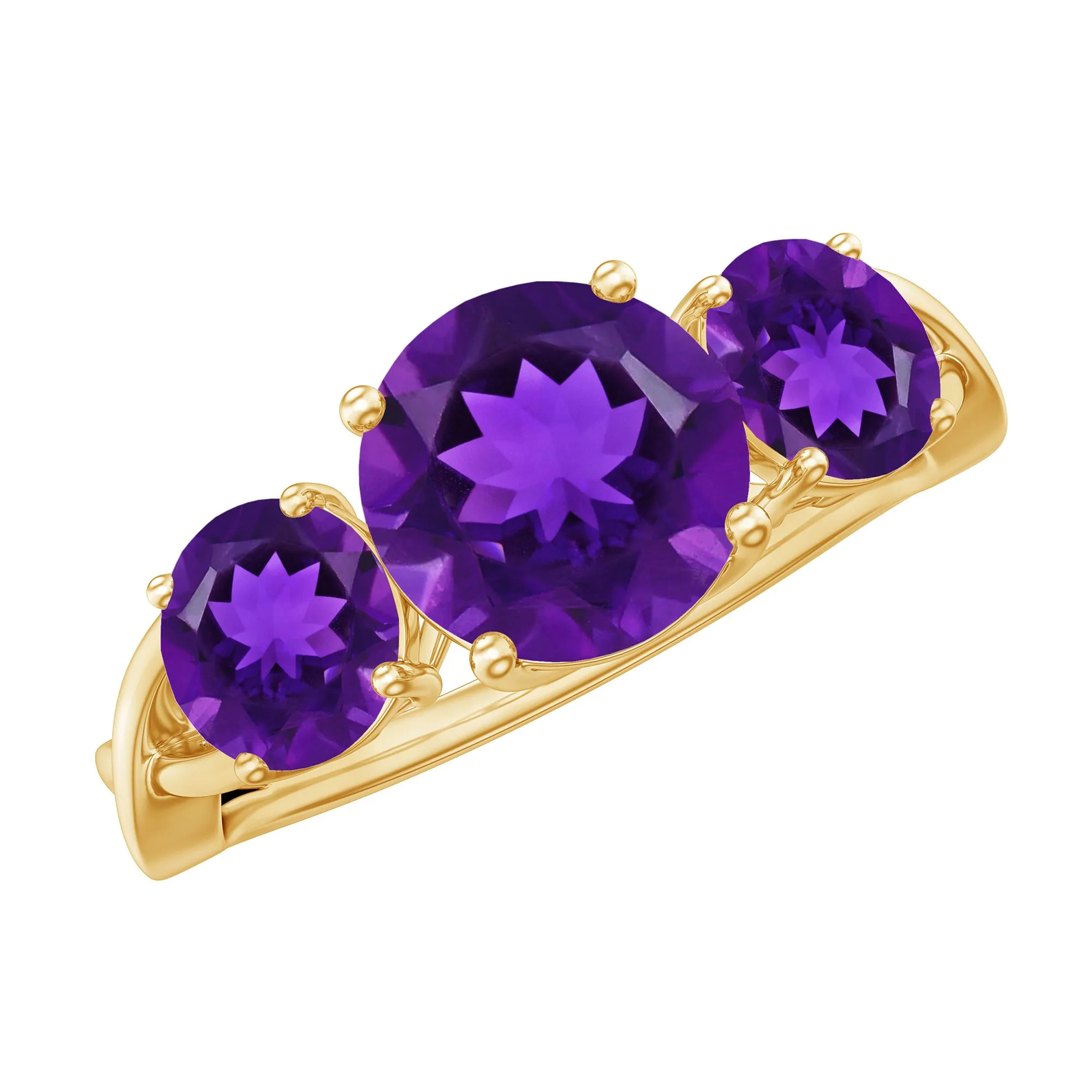 Round Amethyst Three Stone Crossover Ring