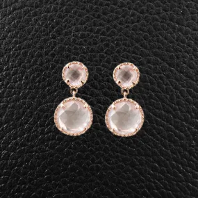 Round Rose Quartz Dangle Earrings