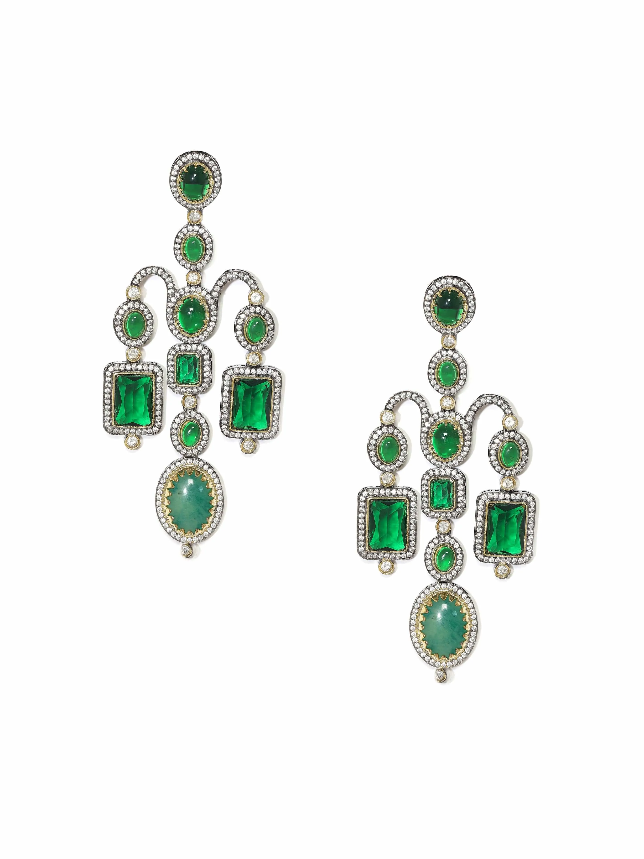 Rubans Enchanted Emerald Cascade: Green Stone Long AD Drop Earrings