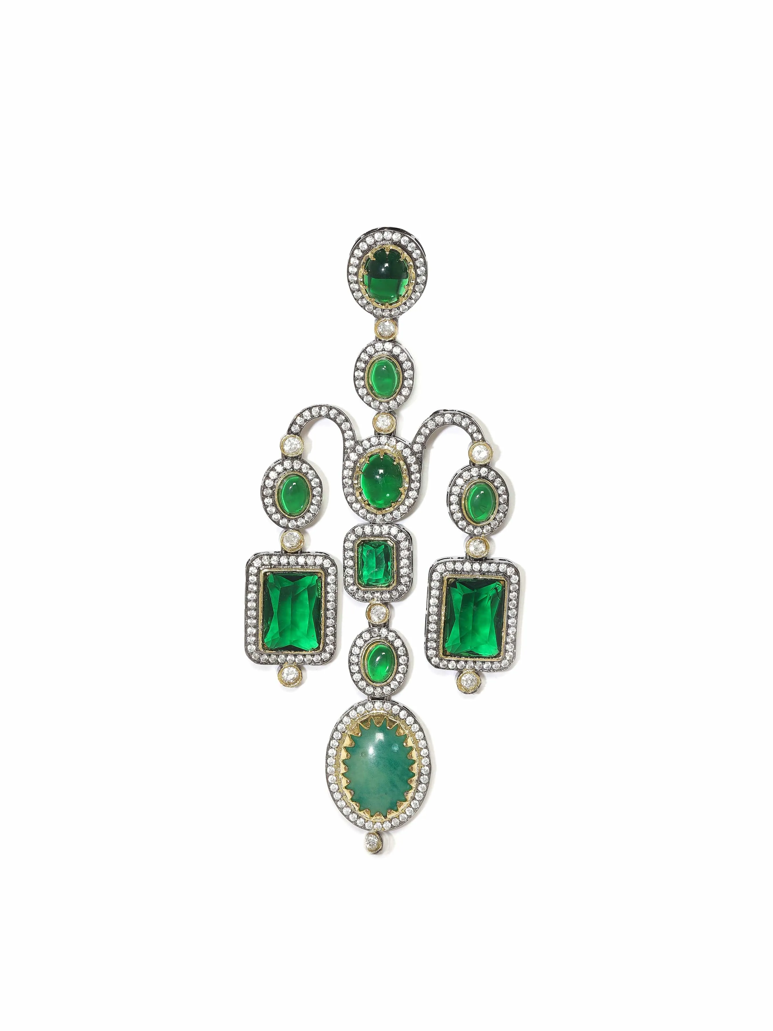 Rubans Enchanted Emerald Cascade: Green Stone Long AD Drop Earrings