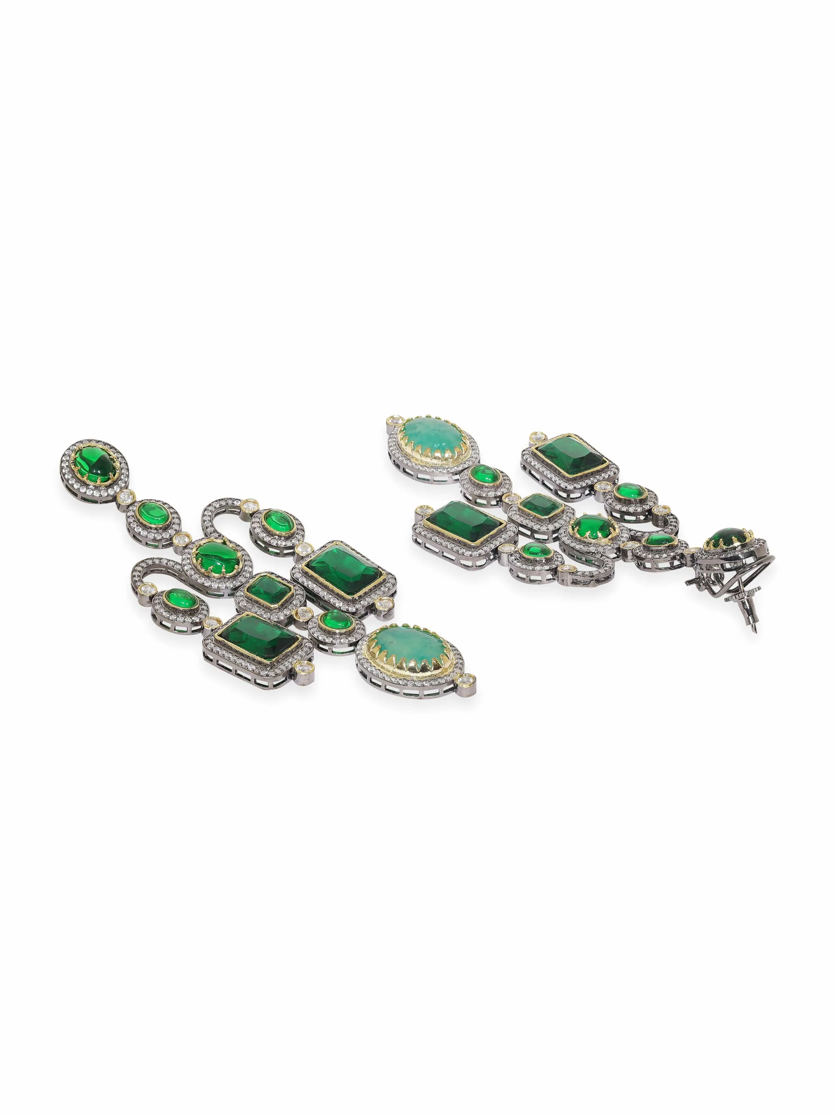 Rubans Enchanted Emerald Cascade: Green Stone Long AD Drop Earrings