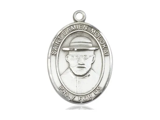 Saint Damien Of Molokai Silver Medal With Silver Chain Religious