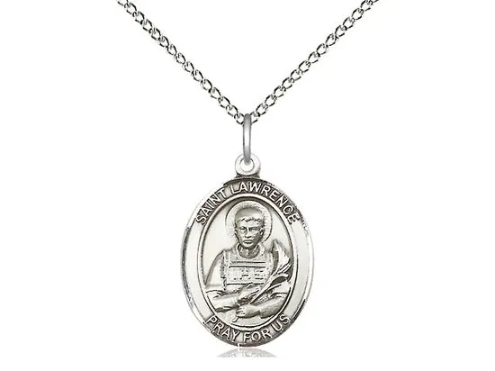 Saint Lawrence Silver Pendant With 18 Inch Chain Religious