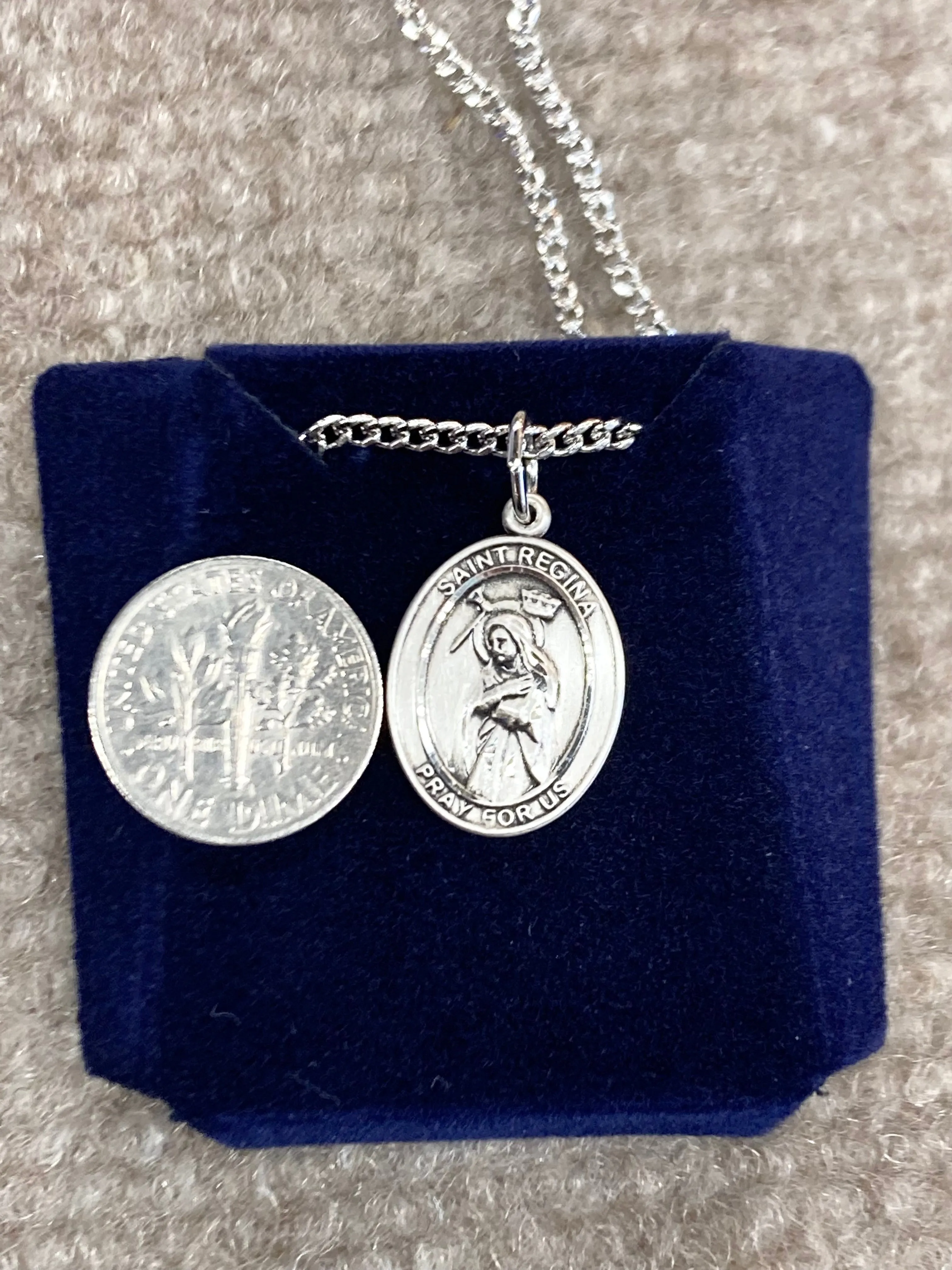 Saint Regina Silver Pendant With 18 Inch Silver Curb Chain Religous