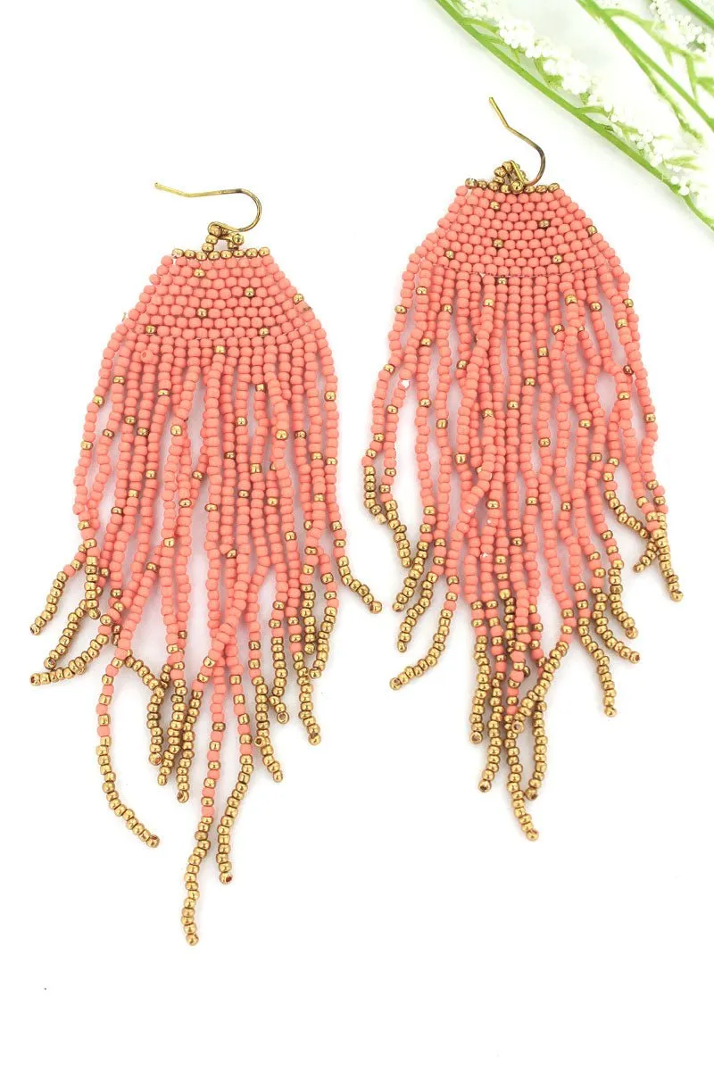 SALE! Orange and Gold Seed Bead Fringe Earrings