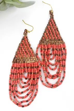 SALE! Soarin' Coral Seed Bead Fringe Earrings