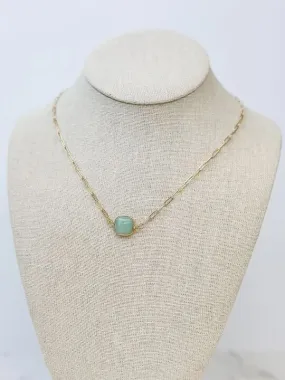 Semi Precious Square Stone Necklace - Green