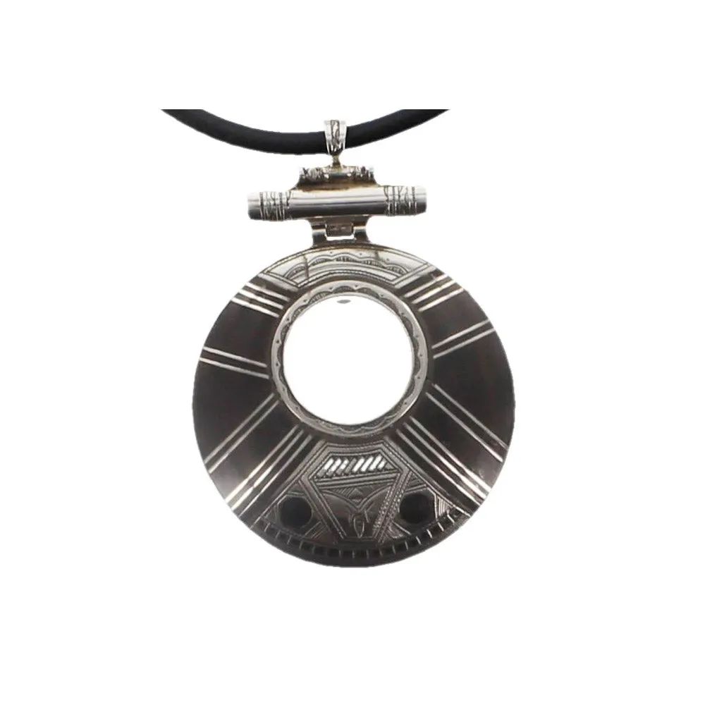 Silver and Ebony Tuareg Pendant Style Necklace