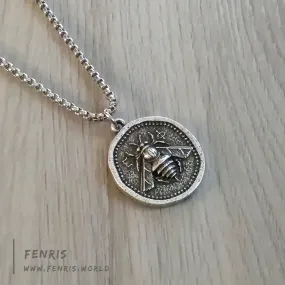 Silver Bee Coin Necklace