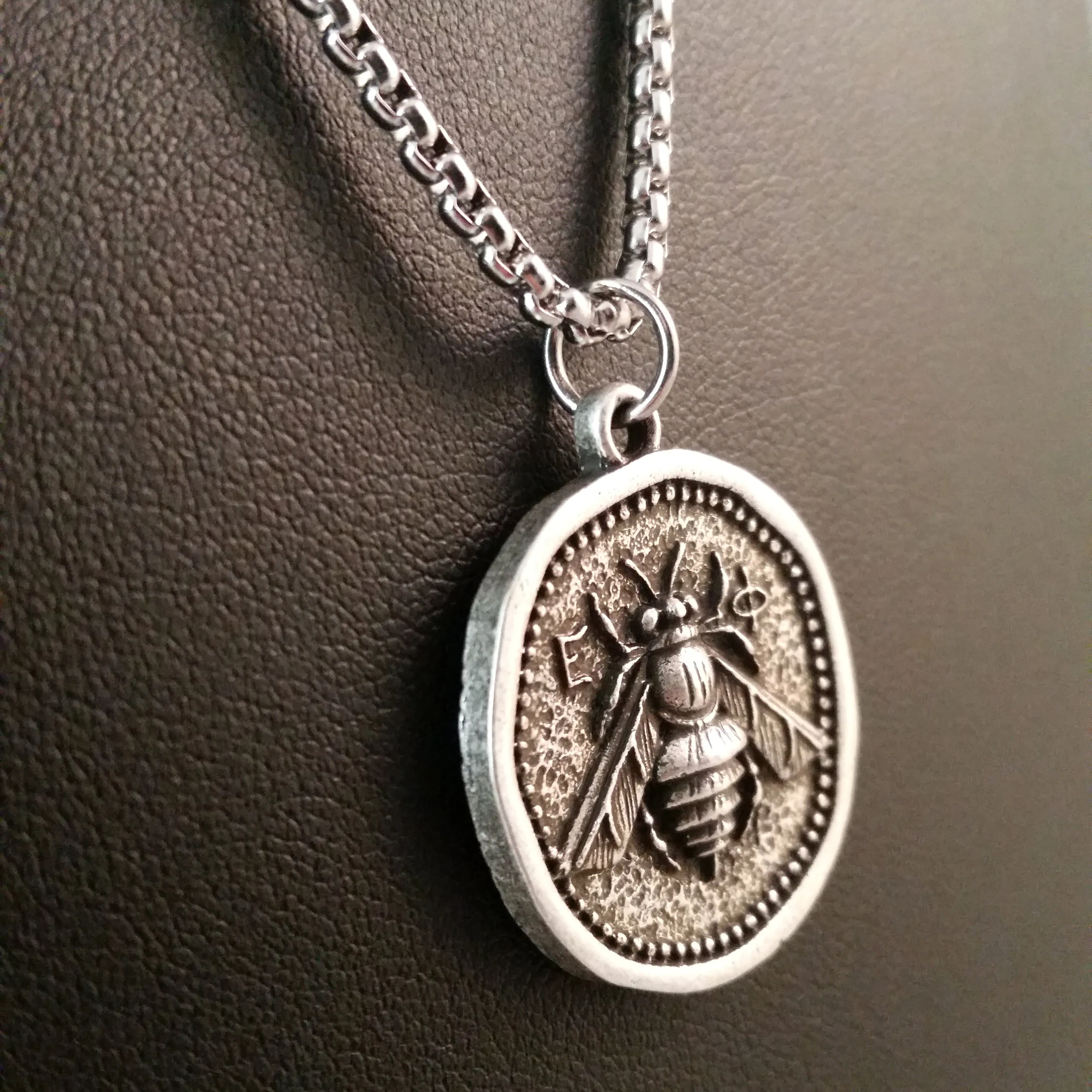 Silver Bee Coin Necklace