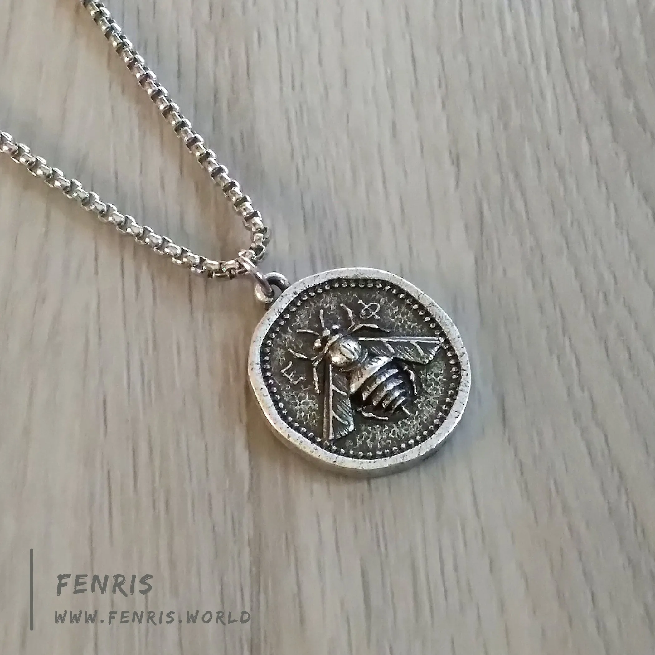 Silver Bee Coin Necklace