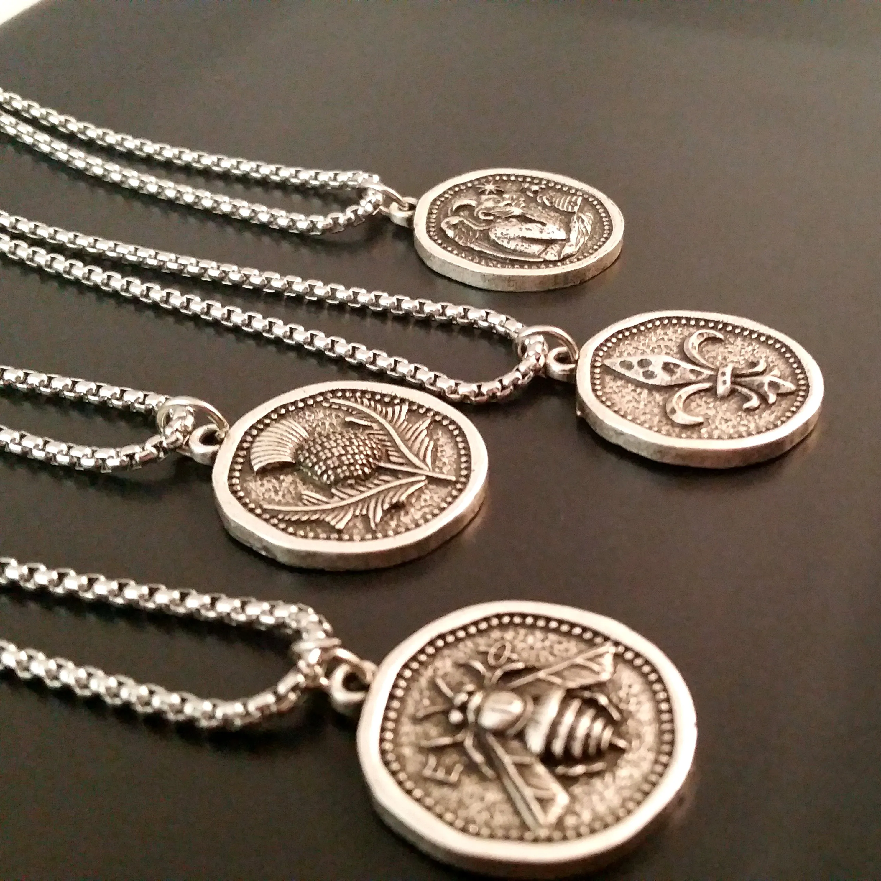 Silver Bee Coin Necklace