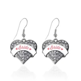 Silver Coral Bride Pave Heart Charm Dangle Earrings