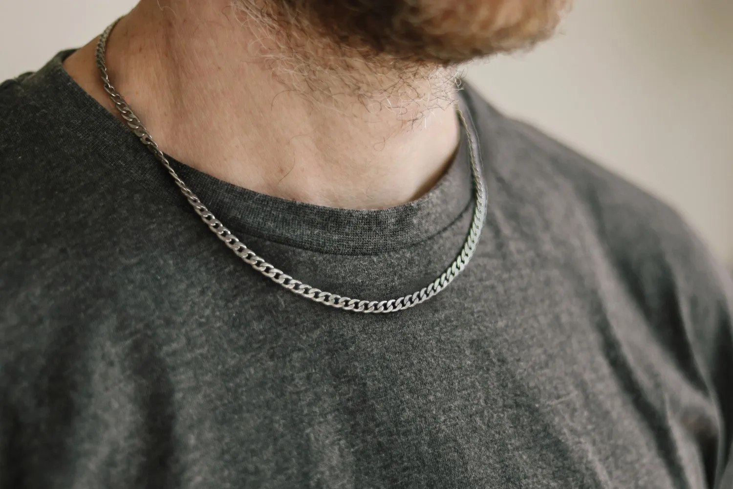 Silver link chain necklace for men, gift for him