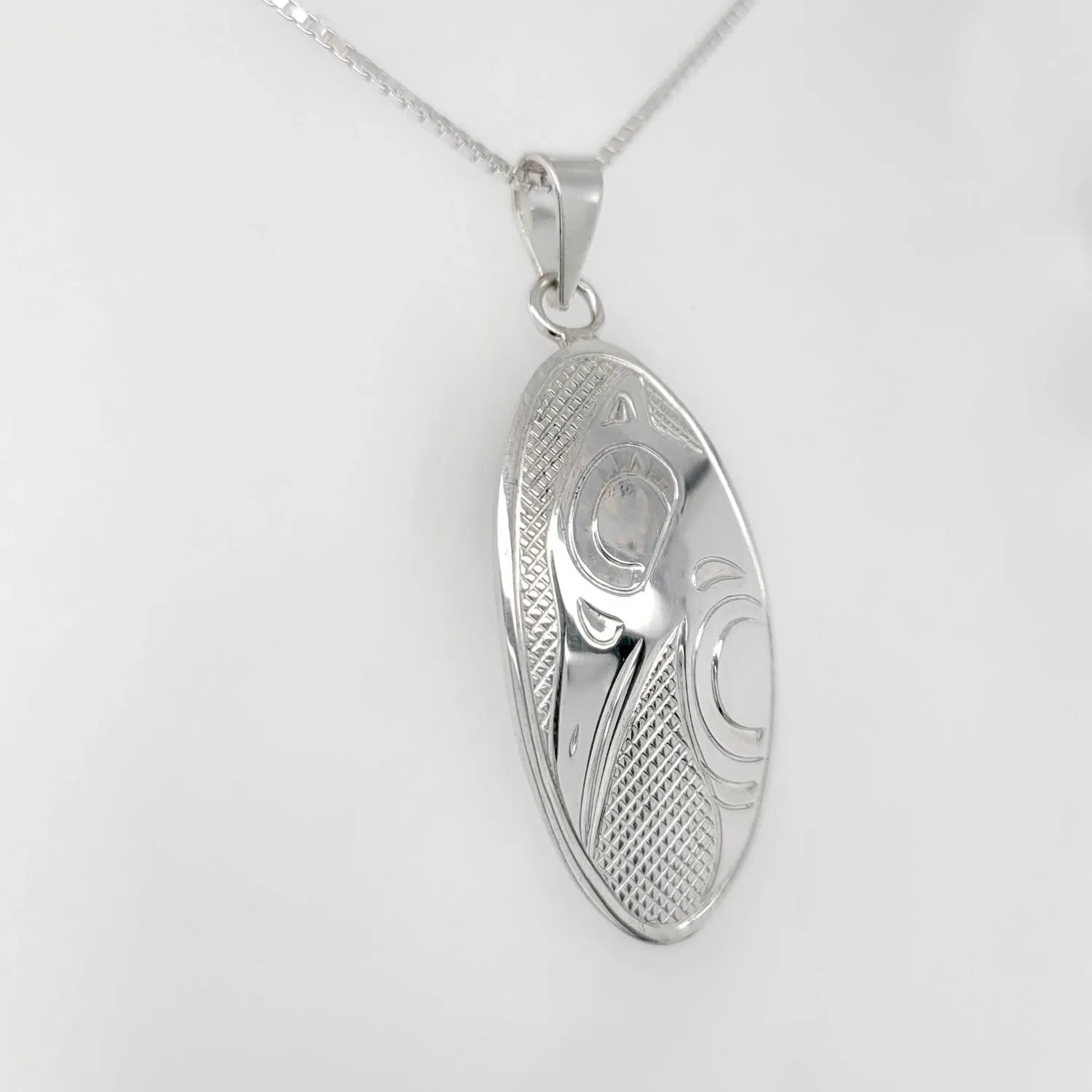 Silver Oval Raven Spirit Pendant