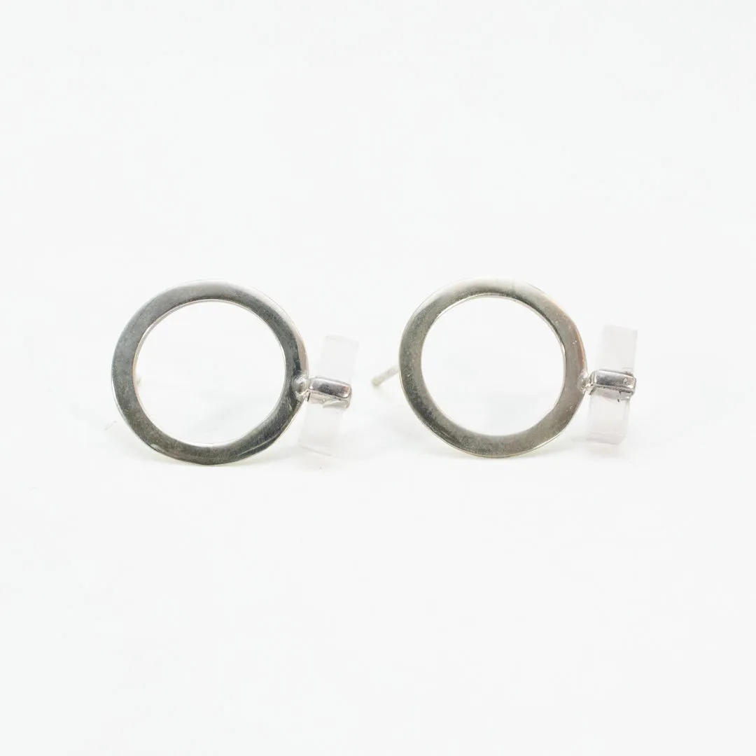 Silver Rose Quartz Circle Studs