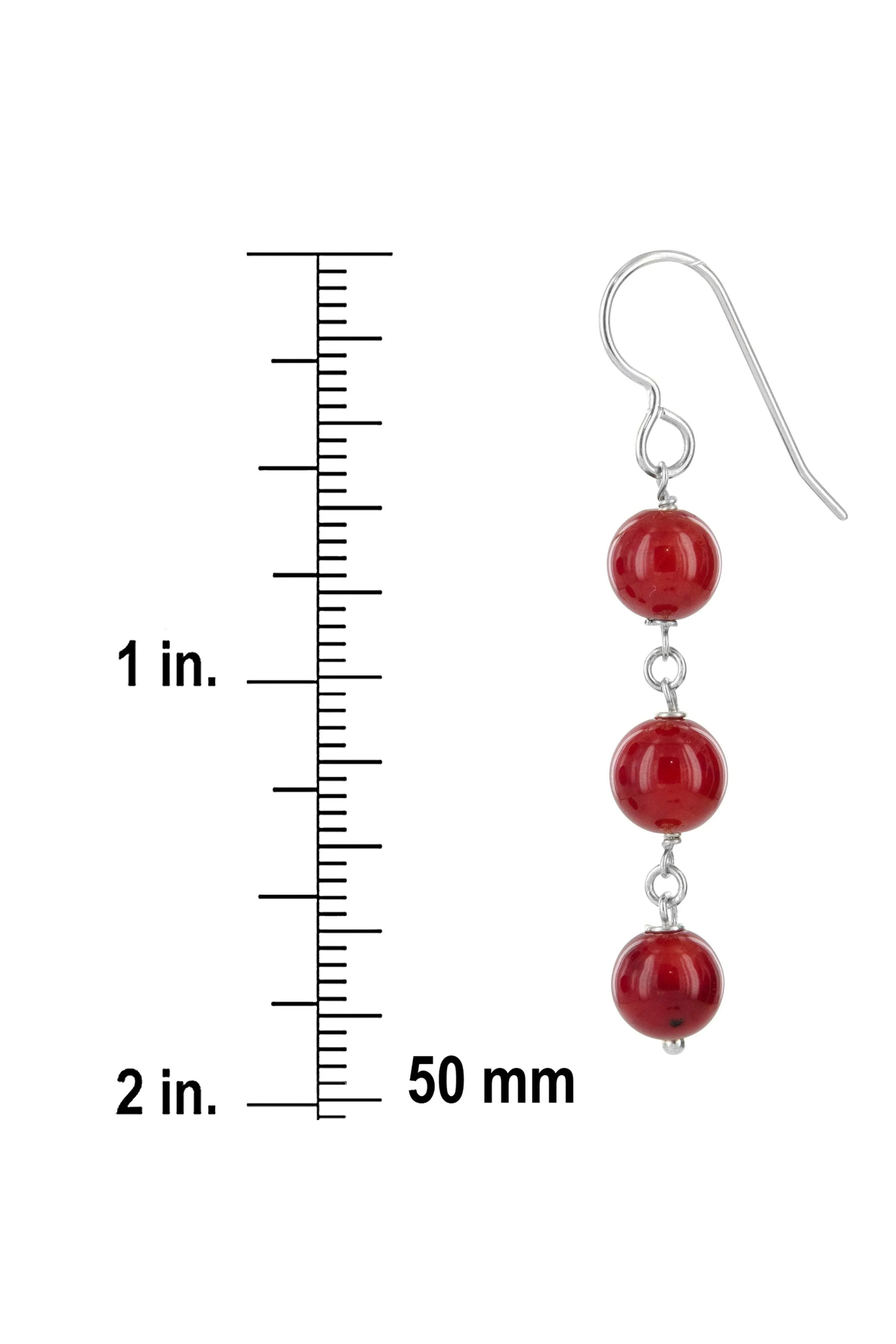 Simple Red Earrings, Red Coral and Silver