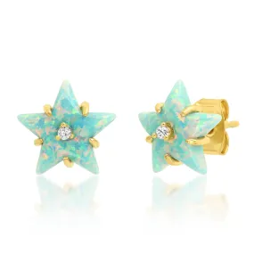 Simulated Opal Star Stud Earrings