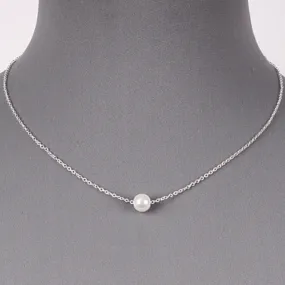 Single Pearl Necklace On Silver Chain