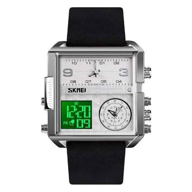 SKMEI 1584 Luxury Square Digital Watch w/ Multi Time Zone Clocks