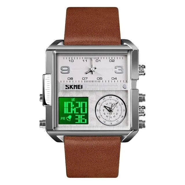 SKMEI 1584 Luxury Square Digital Watch w/ Multi Time Zone Clocks