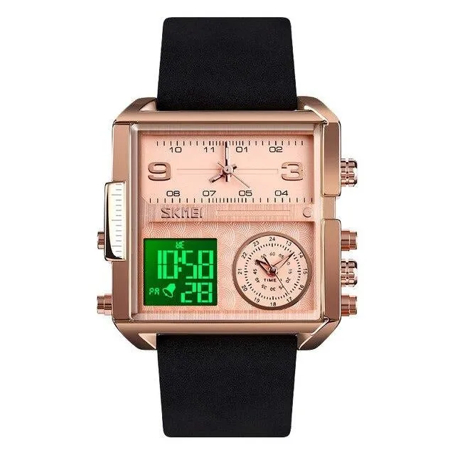 SKMEI 1584 Luxury Square Digital Watch w/ Multi Time Zone Clocks