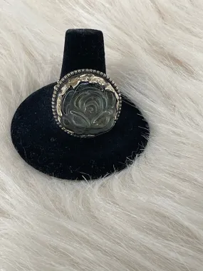 Small Rose Carved in Labradorite Adjustable Ornate Ring