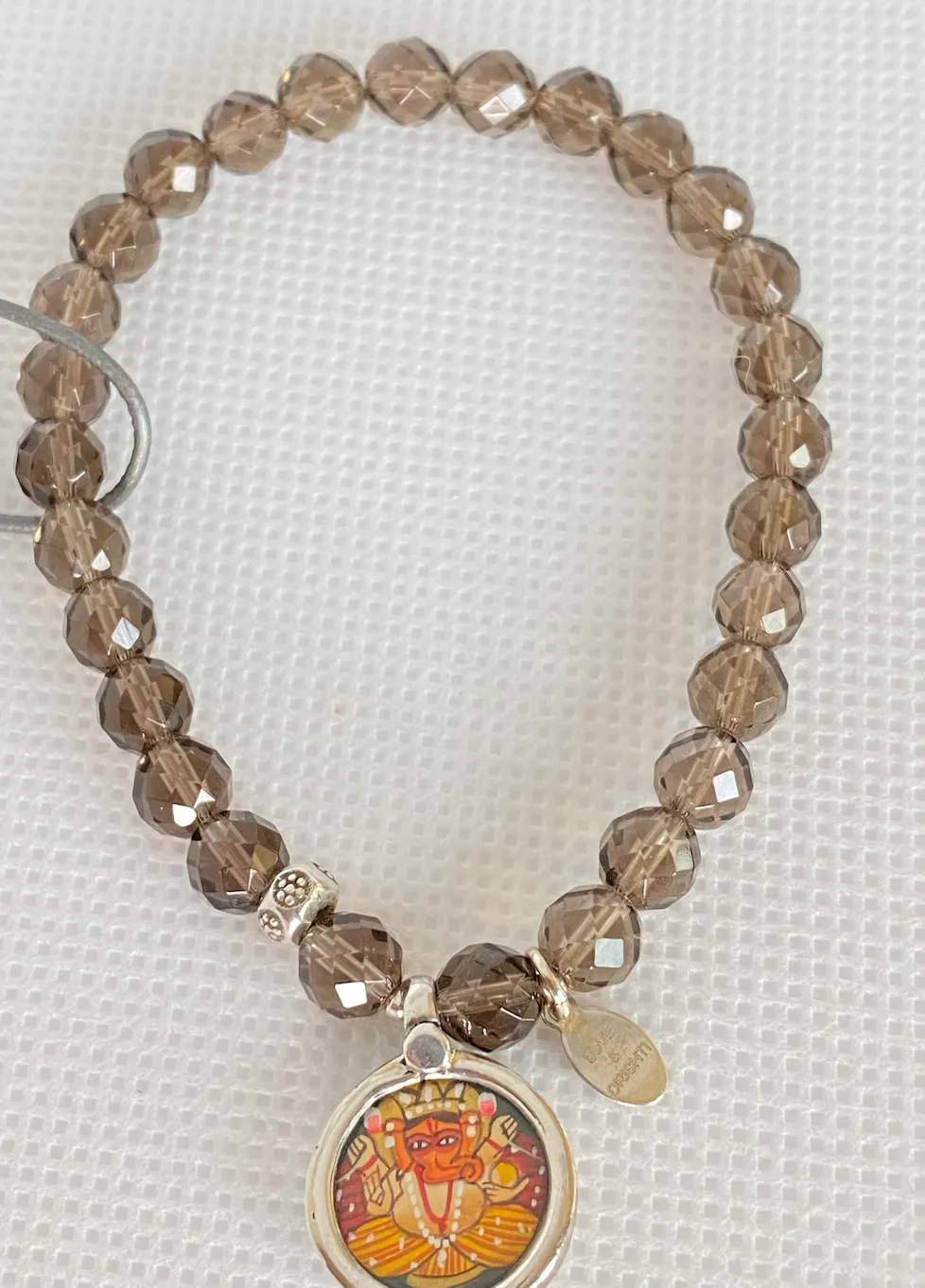 Smoky Quartz Bracelet with Hand painted Ganesh Charm