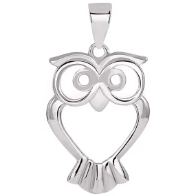 Solid 14k White Gold Open Big Eyes Owl Pendant