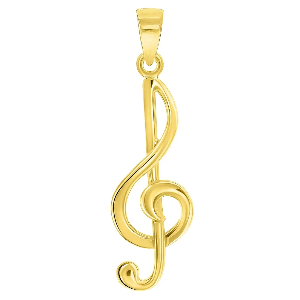 Solid 14k Yellow Gold G Clef Musical Symbol Charm Music Note Pendant