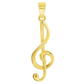 Solid 14k Yellow Gold G Clef Musical Symbol Charm Music Note Pendant