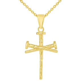 Solid 14k Yellow Gold Religious Nail Cross Charm Pendant Necklace