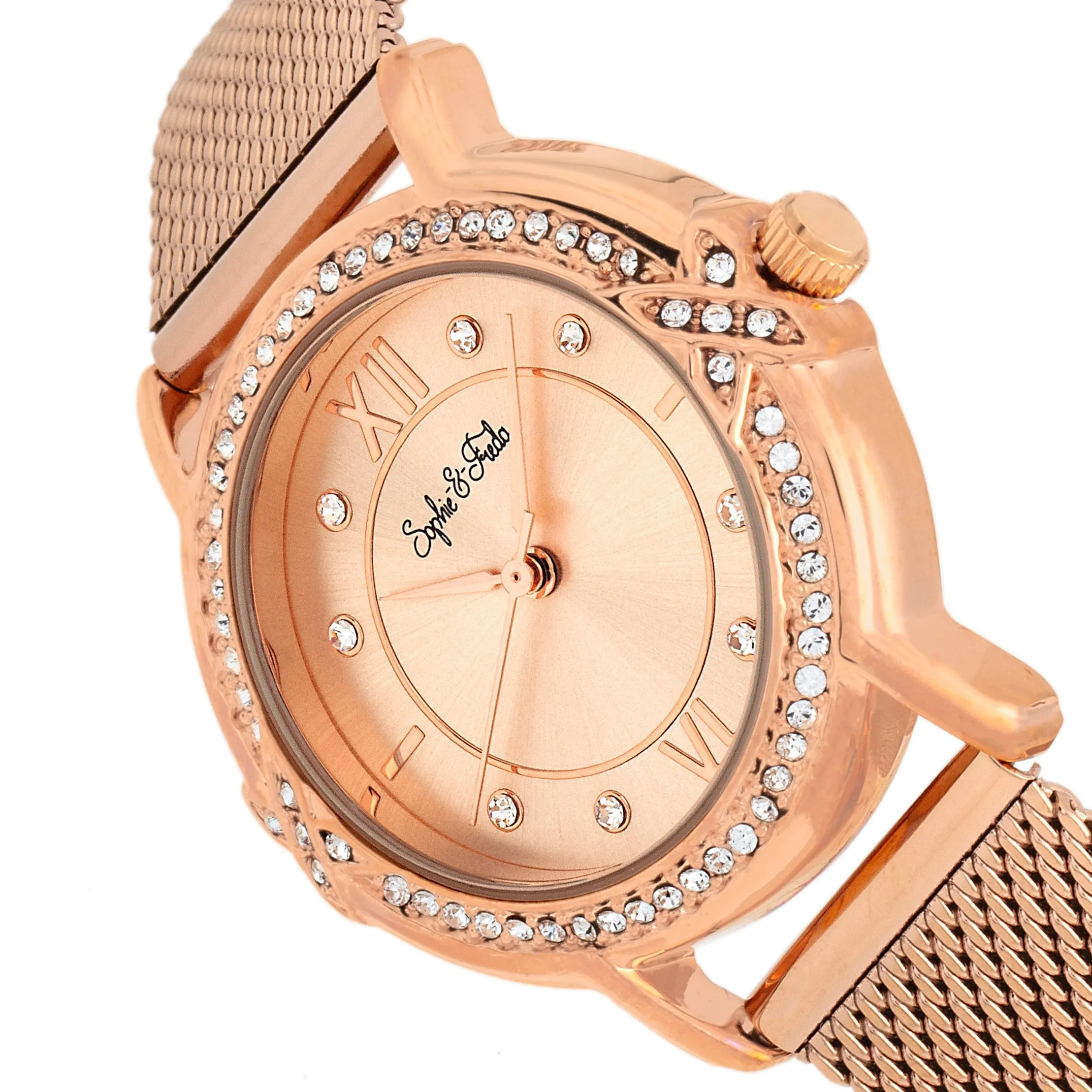 Sophie and Freda Reno Bracelet Watch w/Swarovski Crystals - Rose Gold