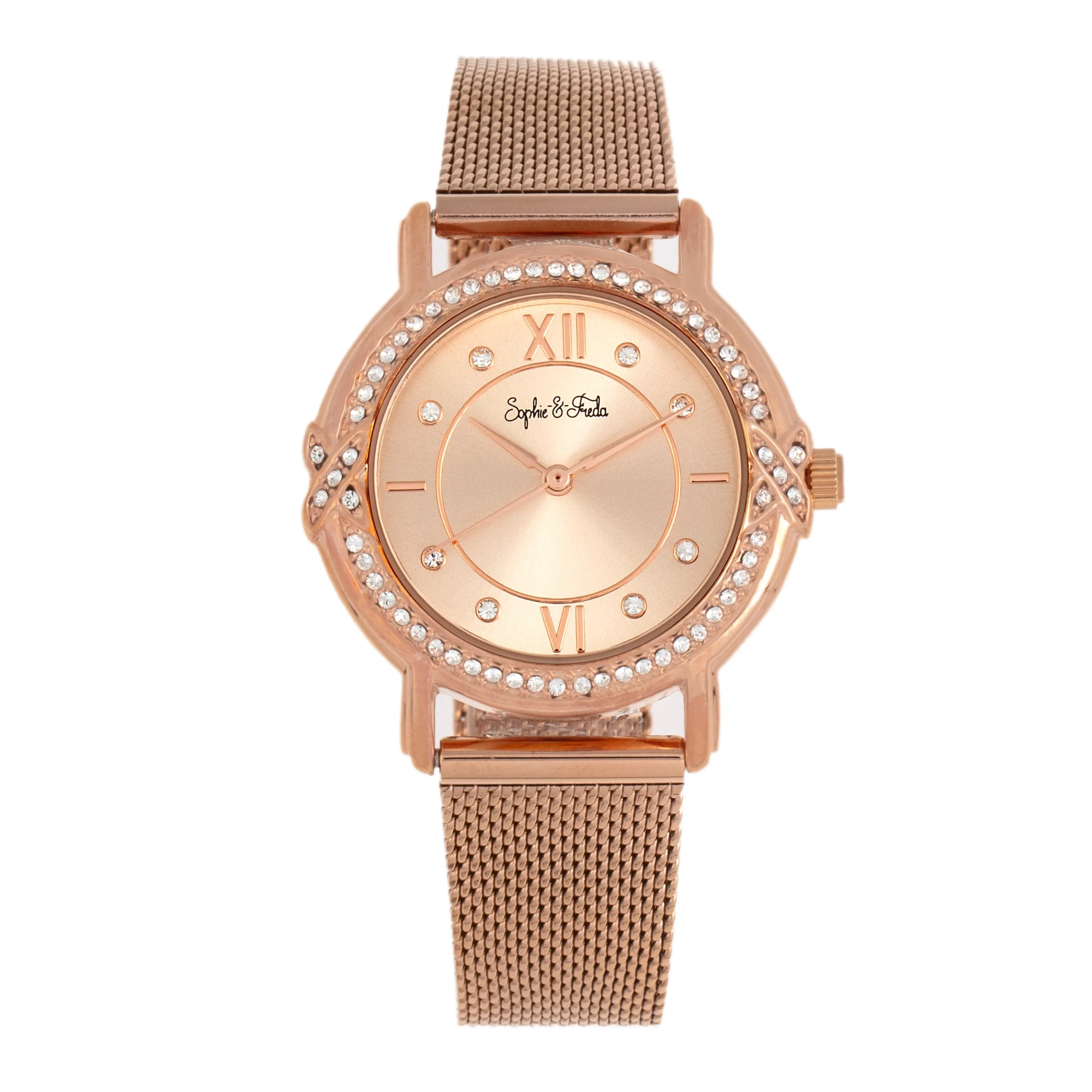 Sophie and Freda Reno Bracelet Watch w/Swarovski Crystals - Rose Gold