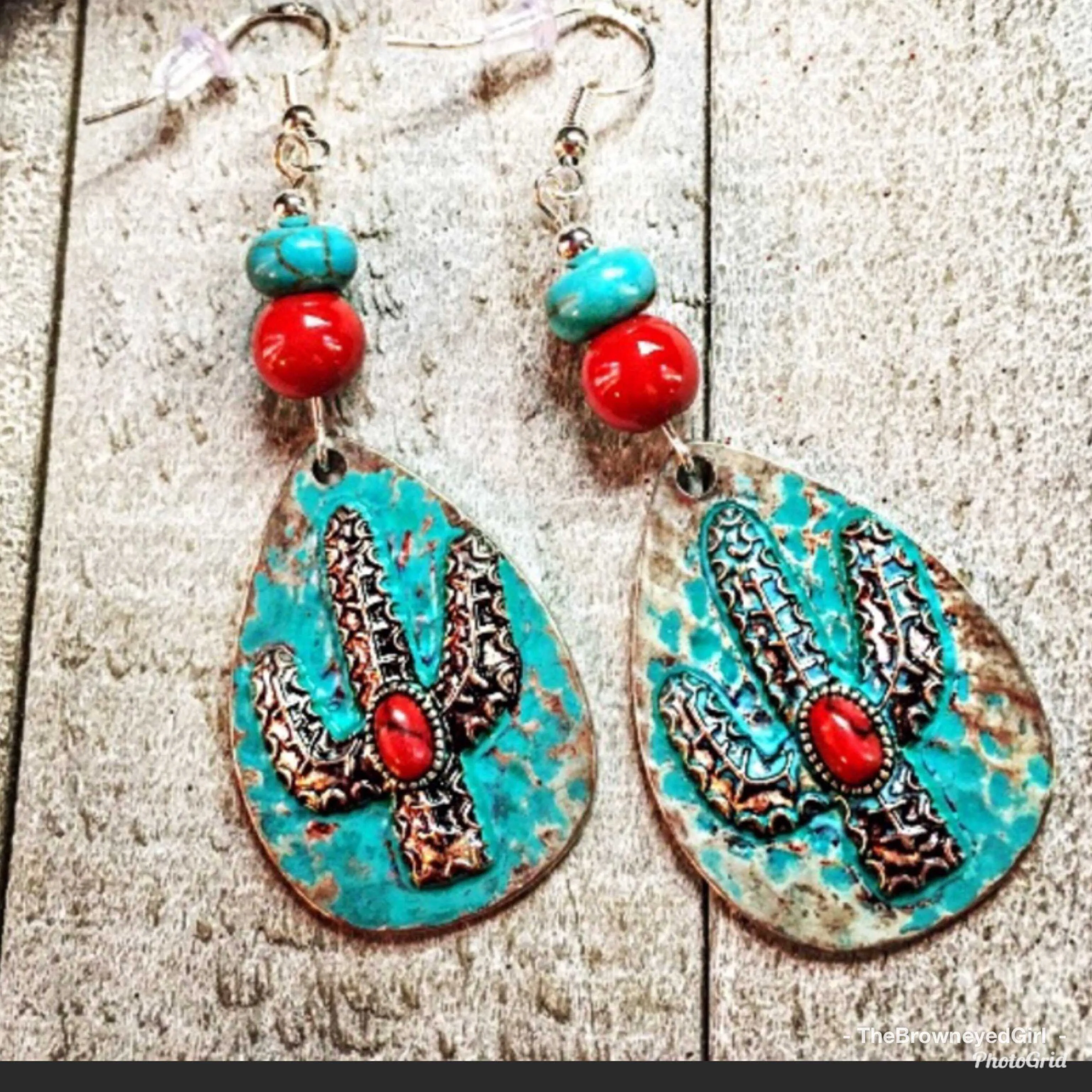 Southwestern Turquoise Cactus Earrings