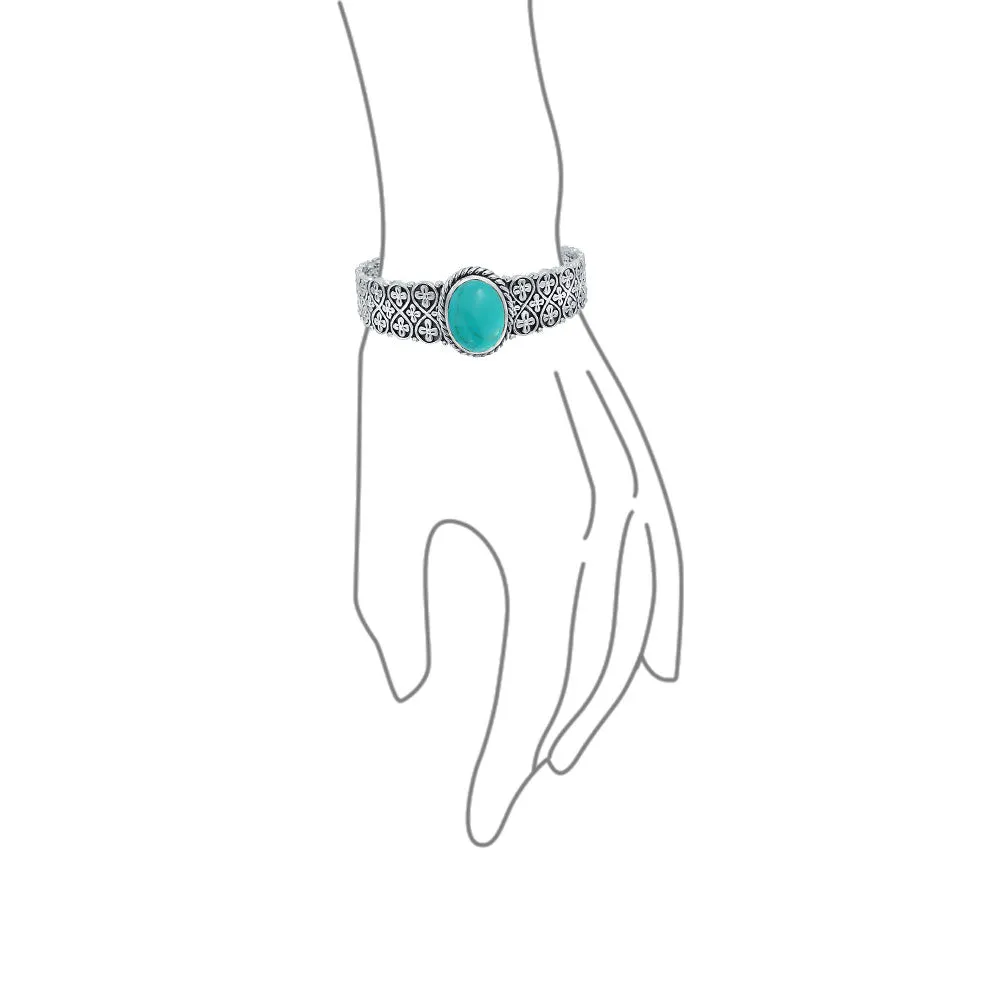 Southwestern Turquoise Gemstone Cuff Bracelet with Sterling Silver Lattice Design