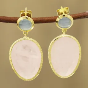 Sparkling Muse Gold Plated Rose Quartz and Chalcedony Dangle Earrings