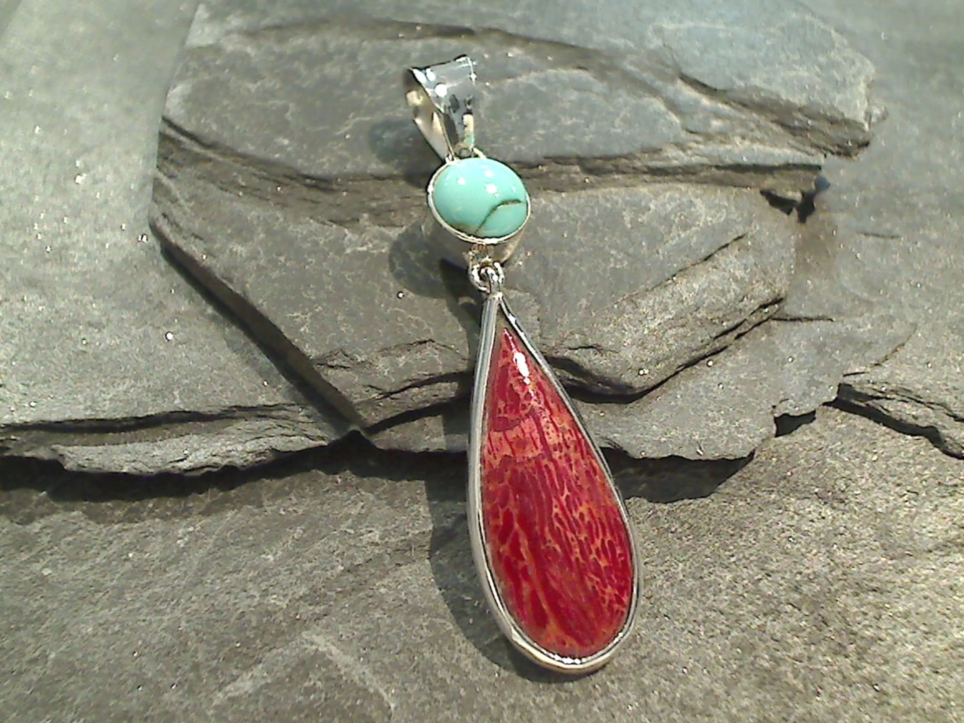 Sponge Coral, Turquoise, Sterling Silver Pendant