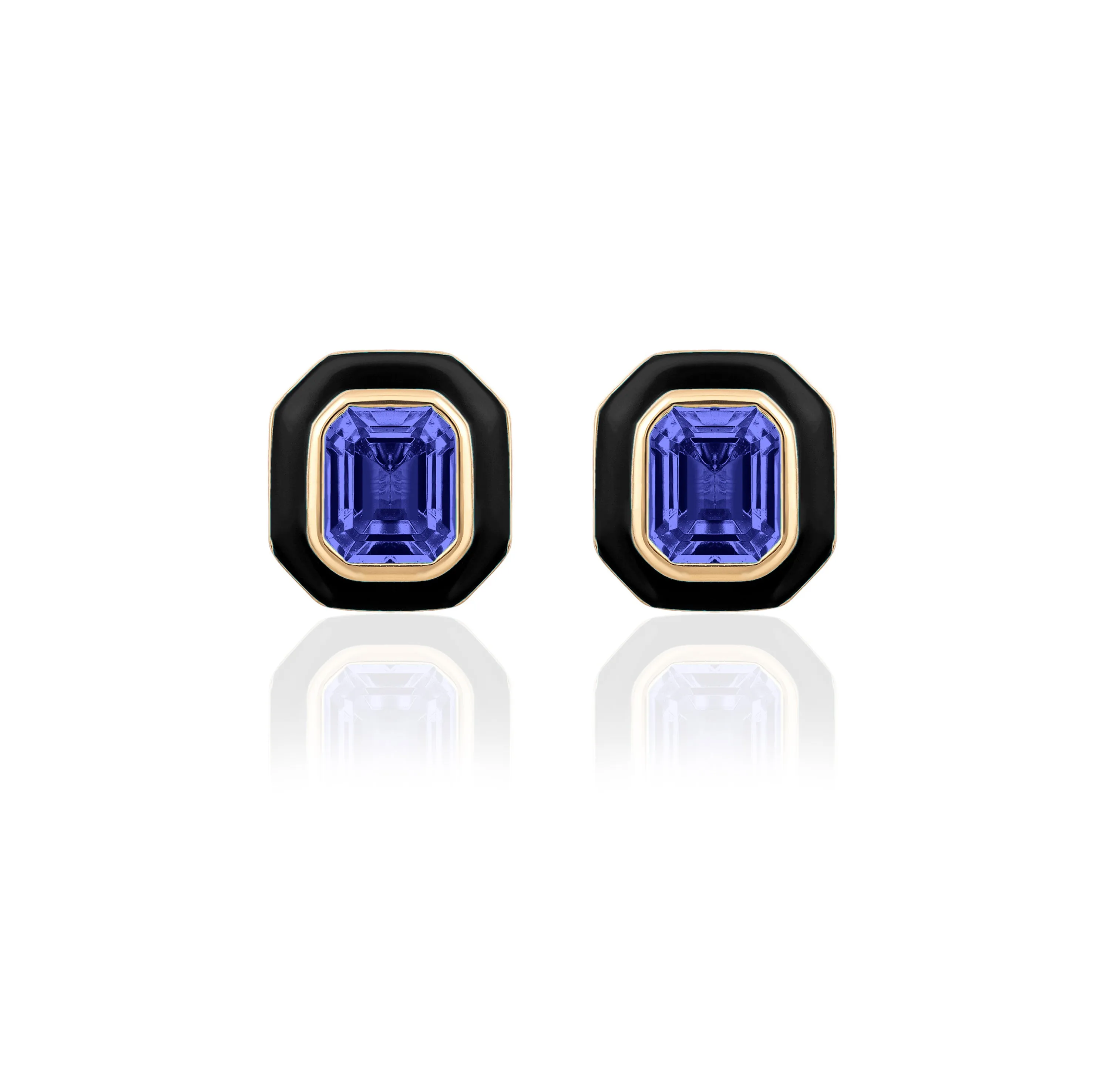 Square Tanzanite Emerald-Cut Earrings with Black Enamel