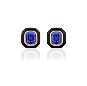 Square Tanzanite Emerald-Cut Earrings with Black Enamel