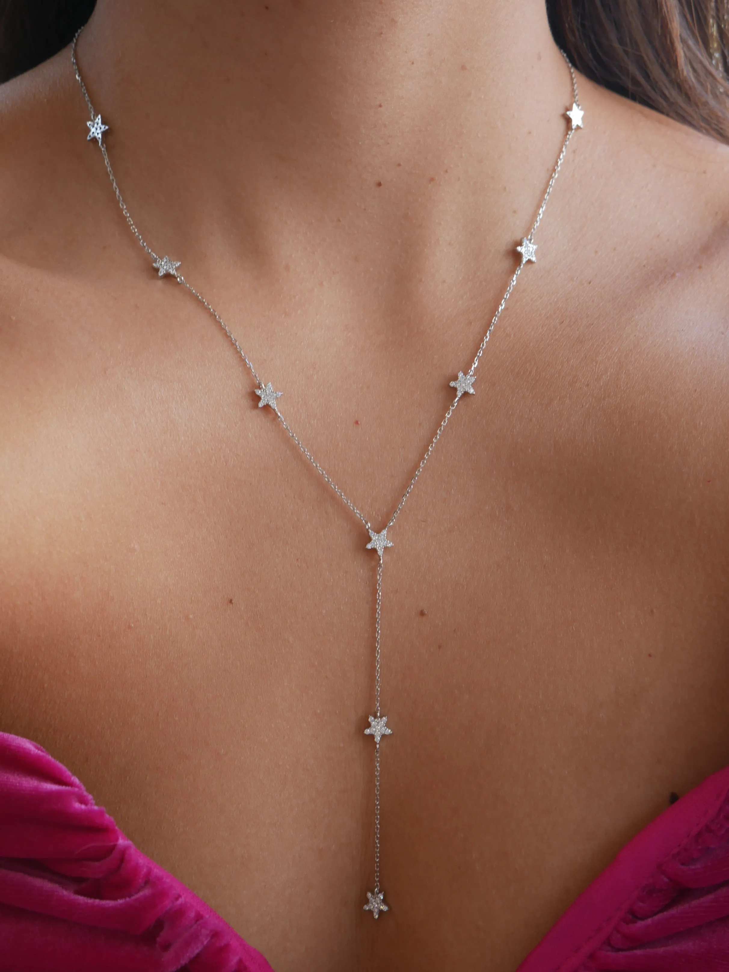 Star Necklace 925 Sterling Silver Waterproof Y Lariat Star Drop Dainty KESLEY Jewelry