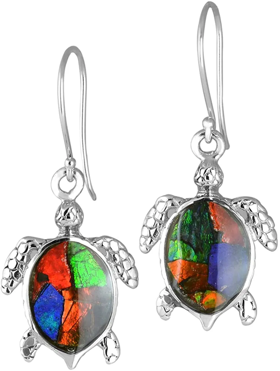 Starborn Canadian Ammolite Turtle Earrings in 925 Sterling Silver