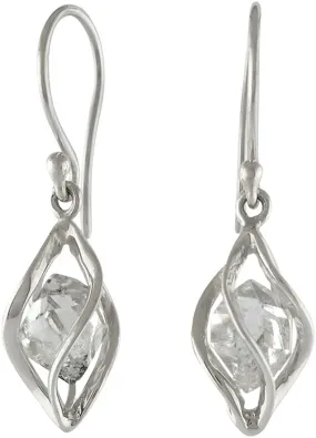 Starborn Sterling Silver cage set natural Herkimer Diamond Quartz Earrings