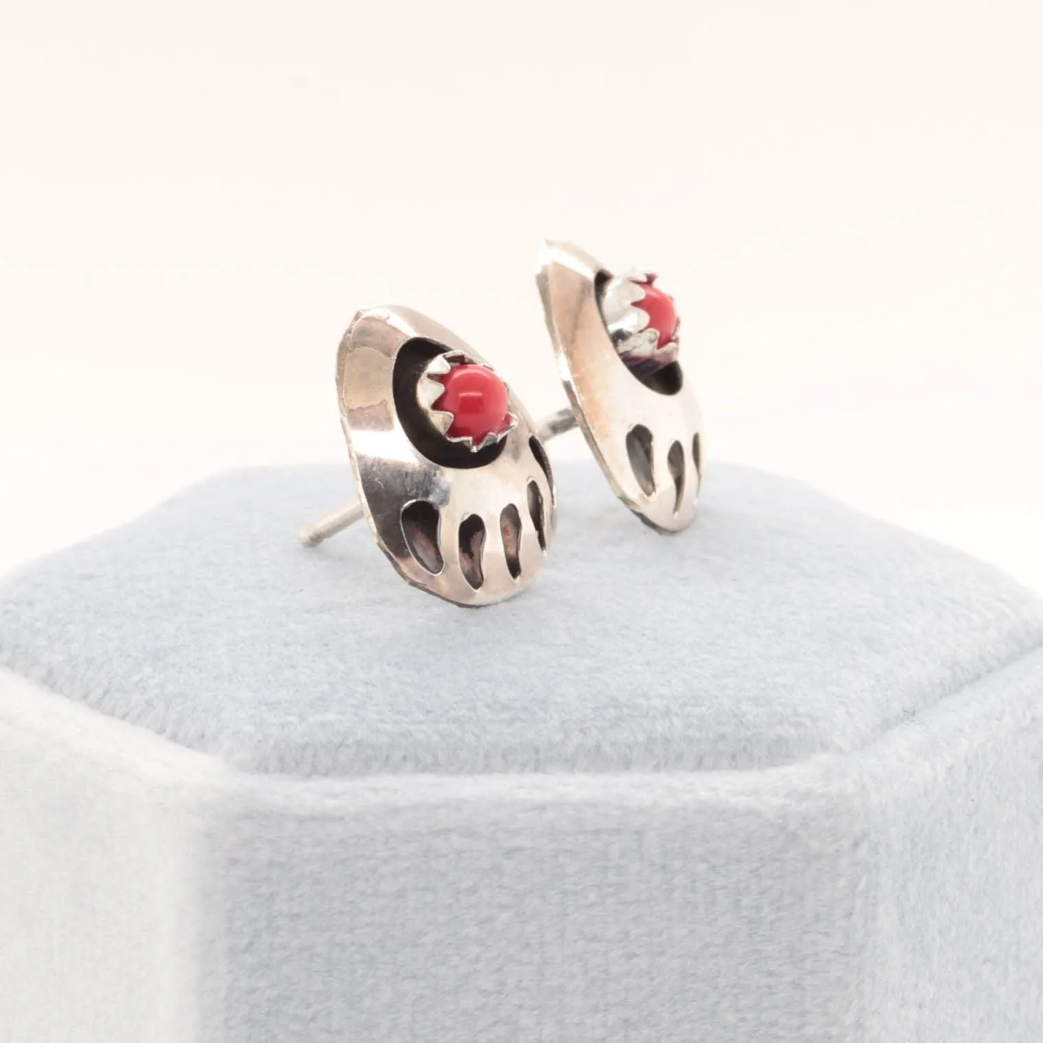 Sterling   Coral Bear Paw Studs