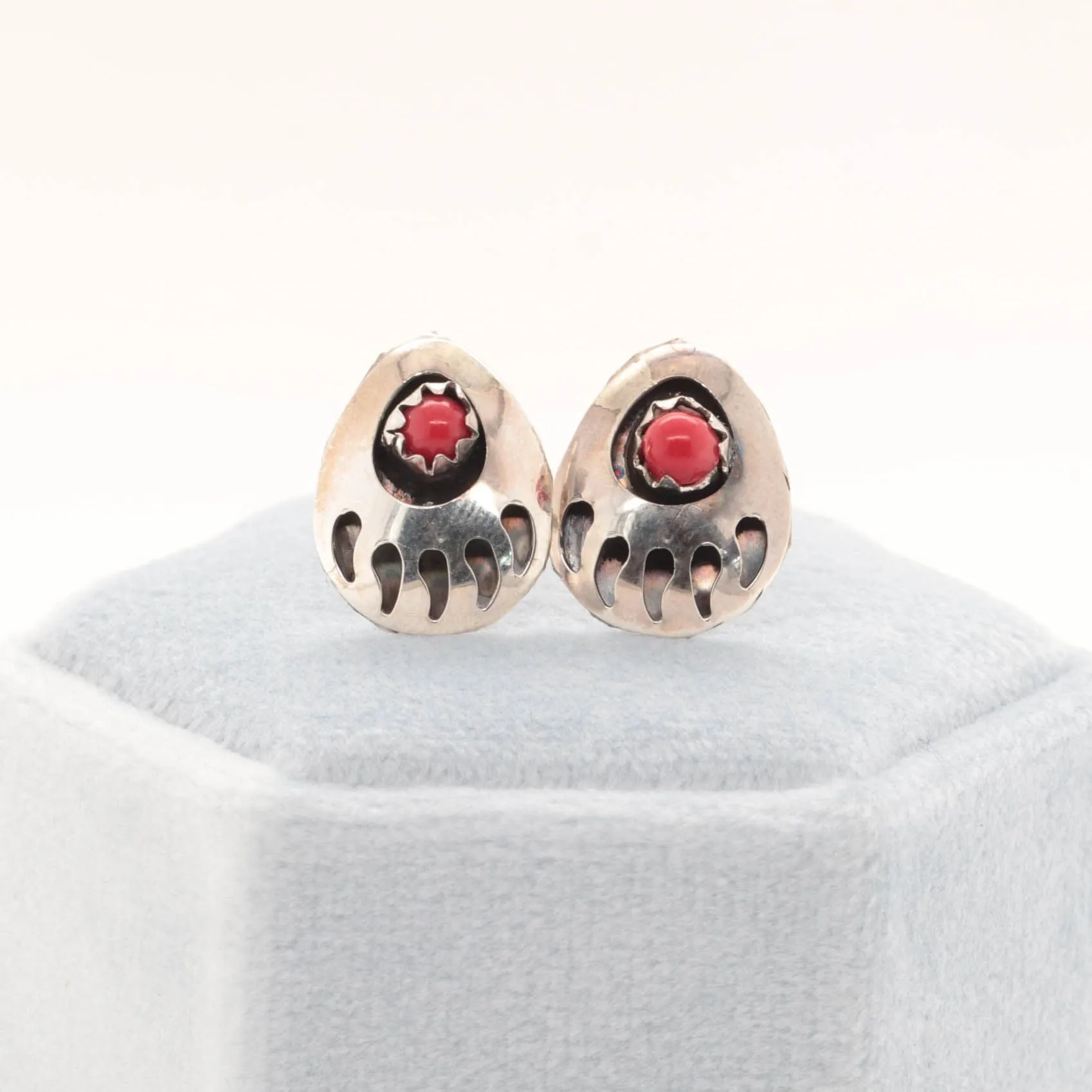 Sterling   Coral Bear Paw Studs