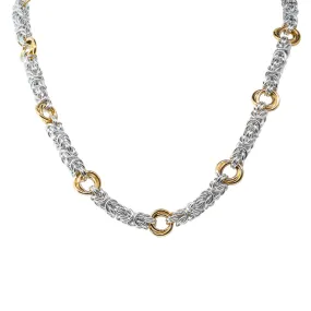 Sterling Silver & 9ct Yellow Gold Byzantine Necklace