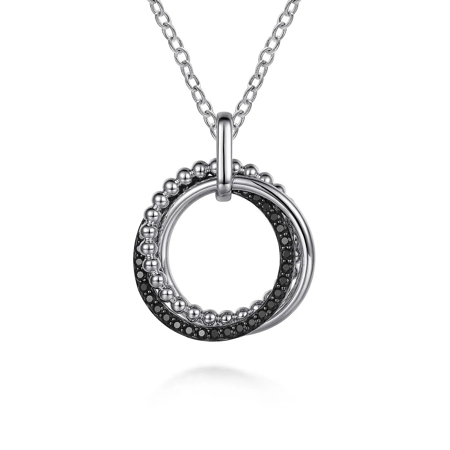 Sterling Silver Black Spinal Circular "Bujukan" Pendant w/ 1.70 ctw Spinel & 17.5" Chain